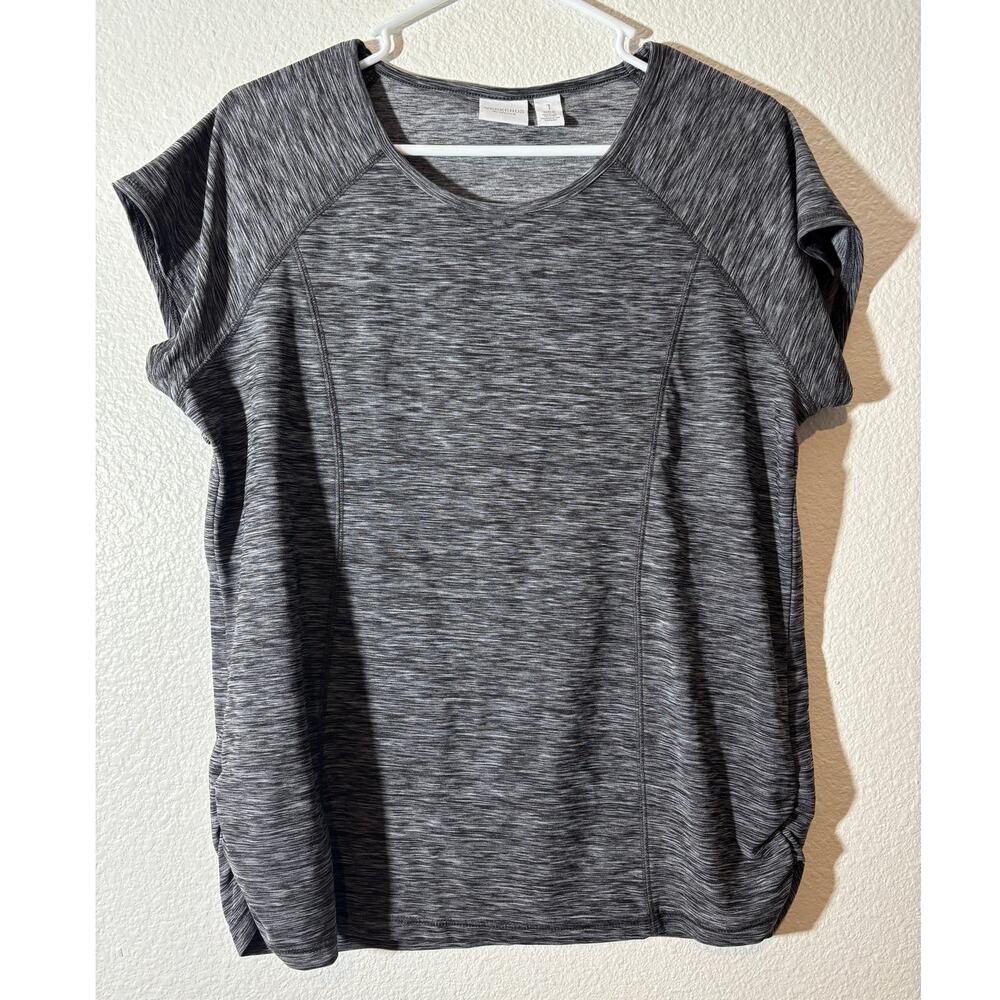 Chico's Weekends Size 1 (M) Heather Gray Short Sleeve Keyhole Back Athletic Top